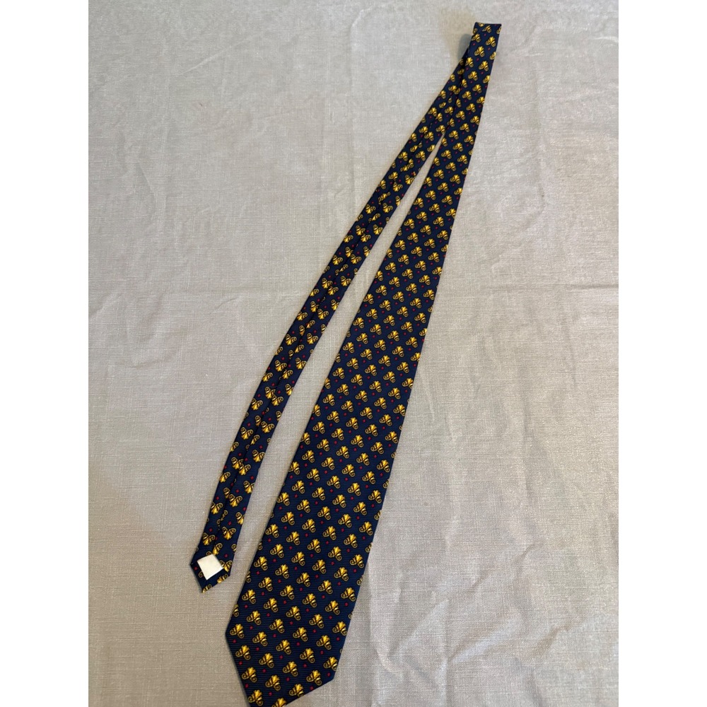 Montagut Paris Mens Silk Tie Navy Blue Gold Red Crest Pattern Formal‎ Necktie